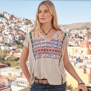 SUNDANCE | Embroidered 100% Linen Barranca Top L